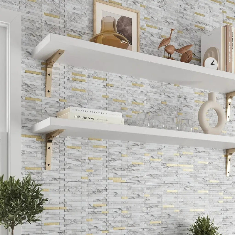 White Gold 10x12 Polished Brick PVC Peel & Stick Tile (10 pack, 9.26 sq ft/case) by Apollo Tile