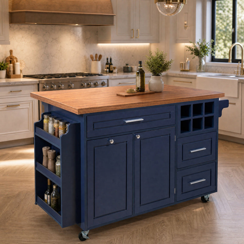 Rolling Kitchen Island Cart with Drop-Leaf and Rubber Wood Top - Natural, photo 3 of 10