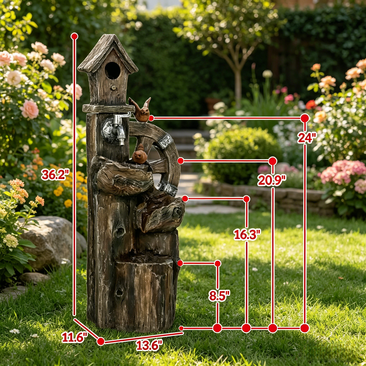 Resin Rustic Outdoor Fountain Birdhouse and Iron Tap, photo 4 of 9