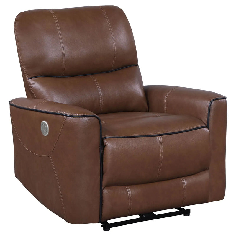 Greenfield Upholstered Power Recliner Chair Saddle Brown by Unique Piece Furniture