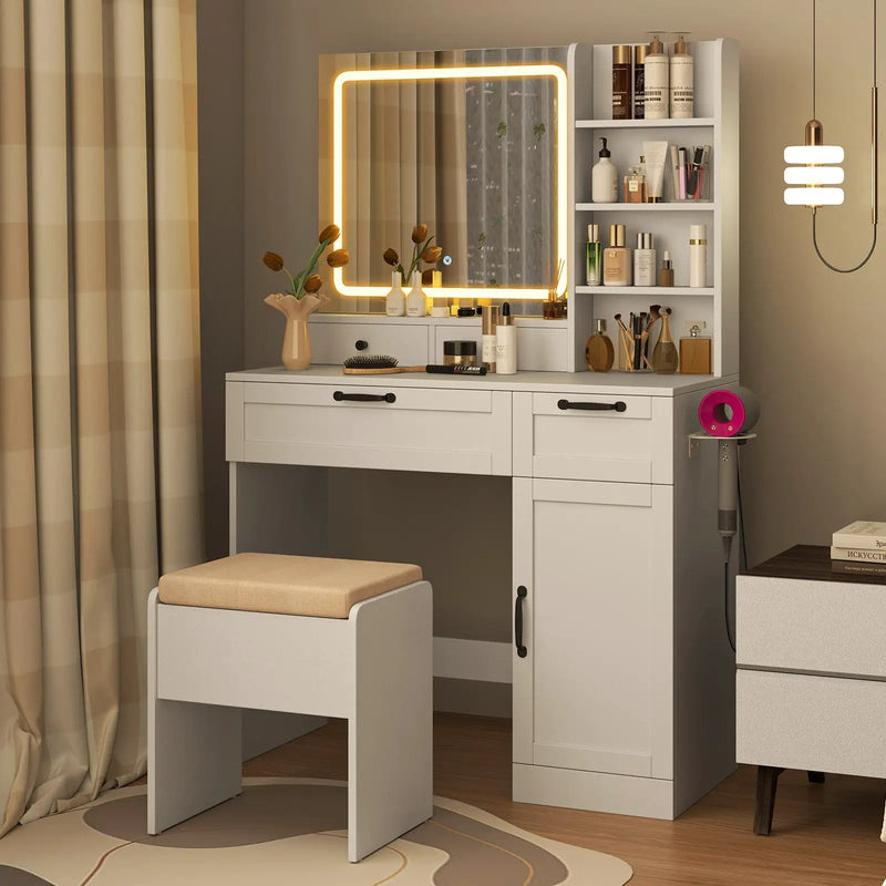 Vanity Set with Mirror and 3 Lighting Modes and Adjustable Brightness-White by DirectDeals