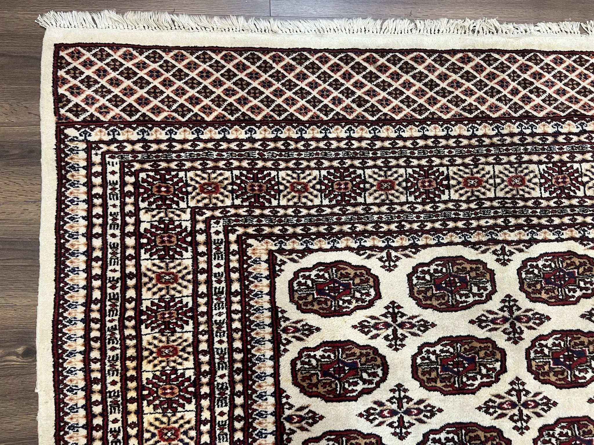 Pakistani Turkoman Rug 6x9, Cream and Red Hand Knotted Wool Oriental Carpet, Yamud Rug, Tribal Rug 6 x 9, Bohemian Area Rug, Bokhara Rug by Jewel Rugs