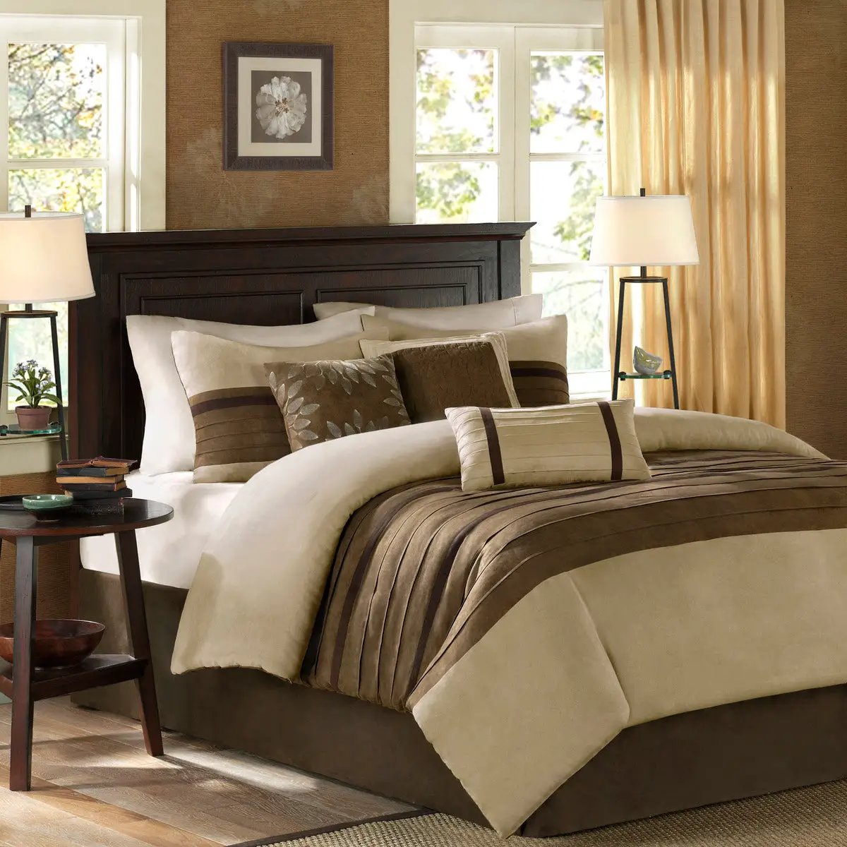7 Pc Pieced Faux Suede Comforter Set Natural Cal King by HouseOfZazla