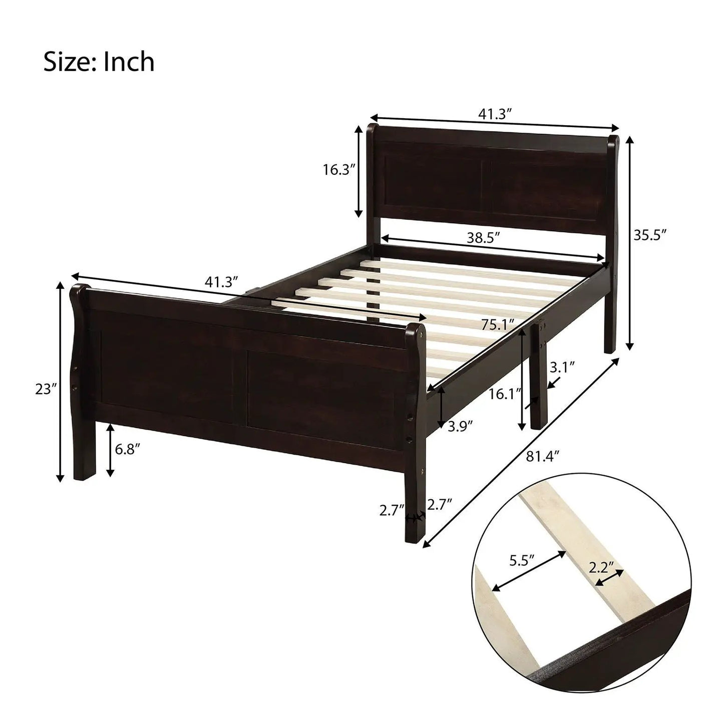 Platform Bed Frame Mattress Foundation Sleigh Bed With Headboard / Footboard / Wood Slat Suppor by Unique Piece Furniture