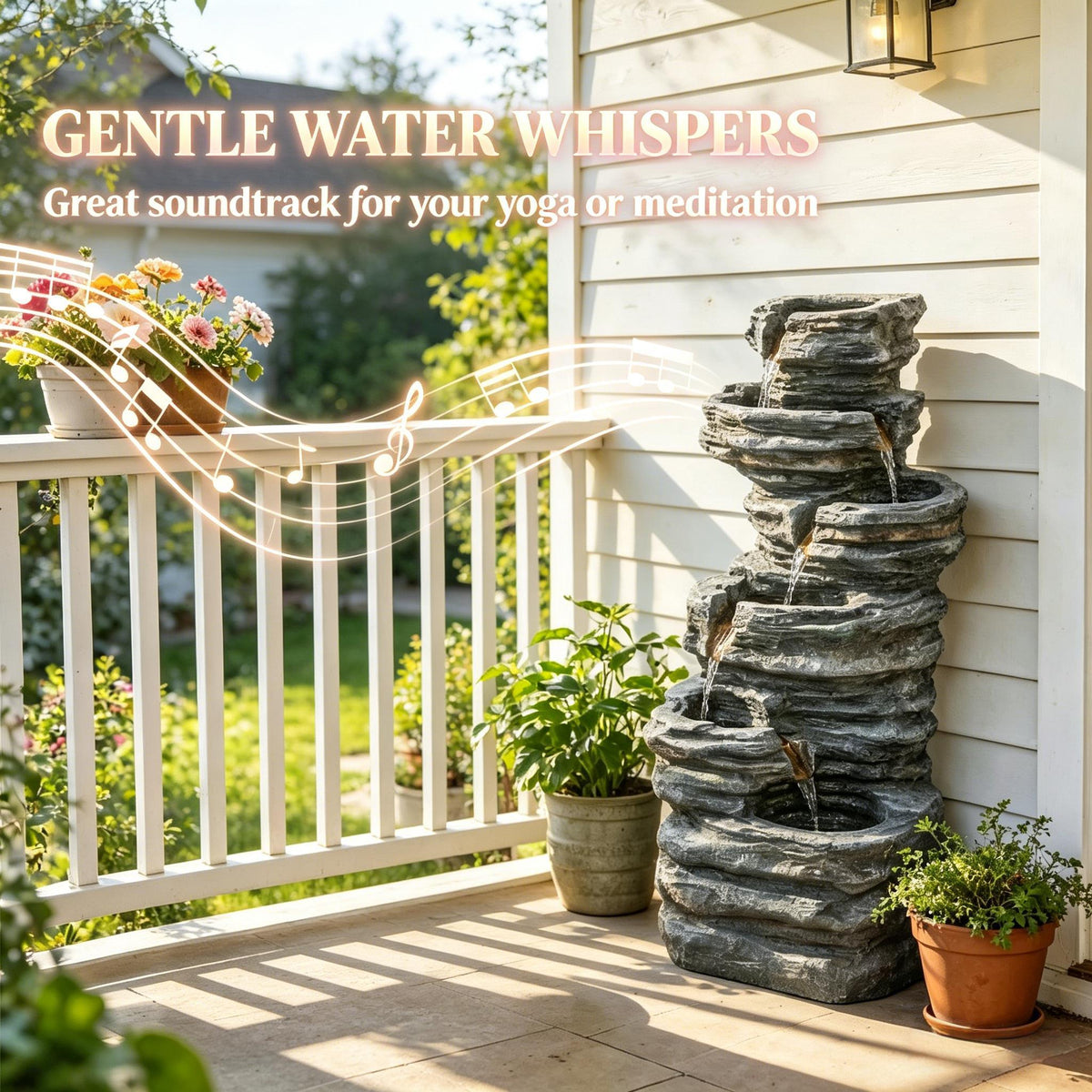 Resin 6 Tier Rock Cascade Outdoor Fountain 40 Inch LED, photo 2 of 7
