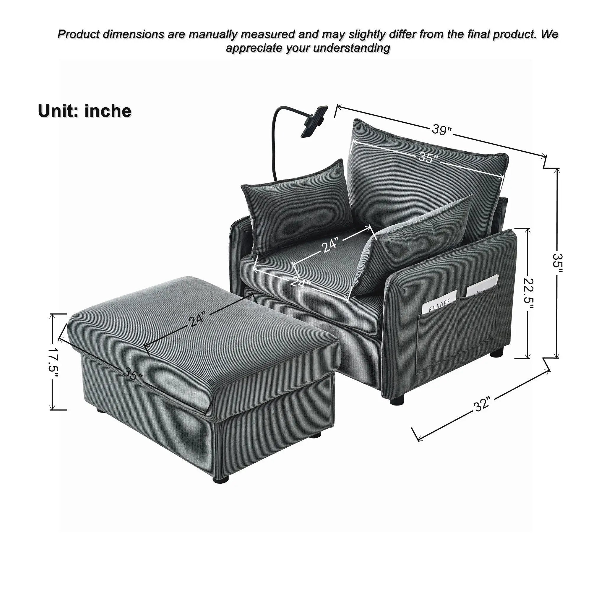 Comfy Oversized Chaise Lounge Chair With Ottoman And Storage by Unique Piece Furniture