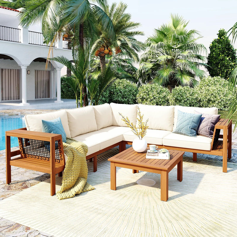 GO 4 Pieces Outdoor Acacia Wood Sofa Set with Coffee Table by HouseOfZazla