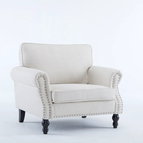40.16 in Faux Leather Rolled Arm Sofa with Nailhead Trim Beige