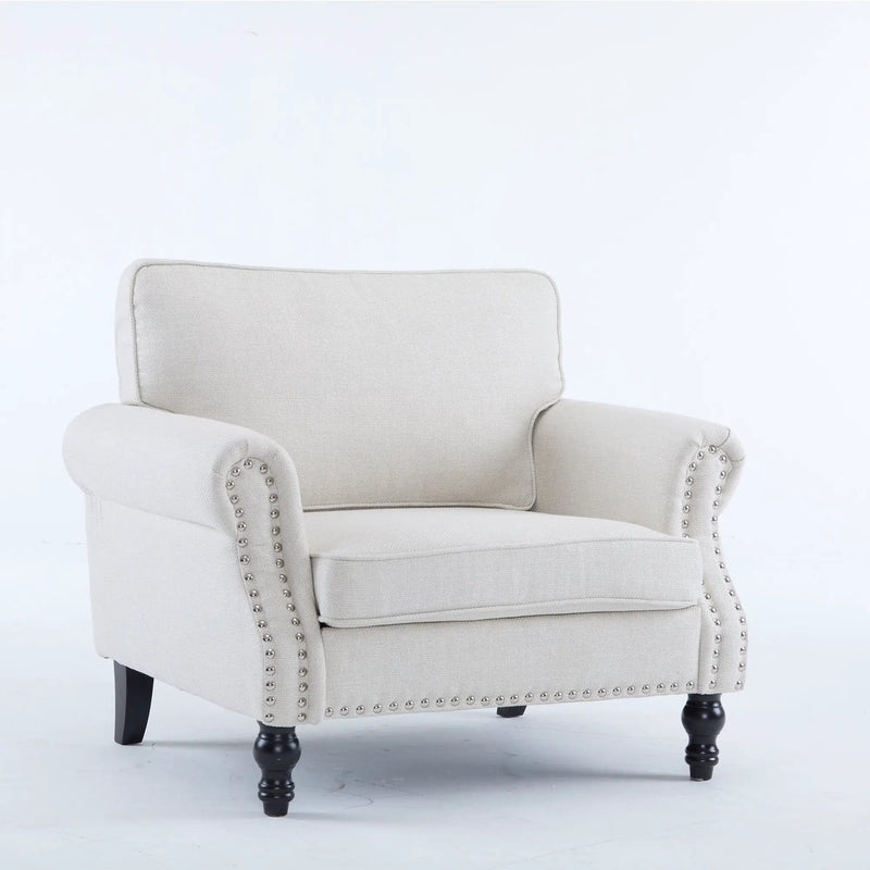 40.16 in Faux Leather Rolled Arm Sofa with Nailhead Trim Beige by HouseOfZazla