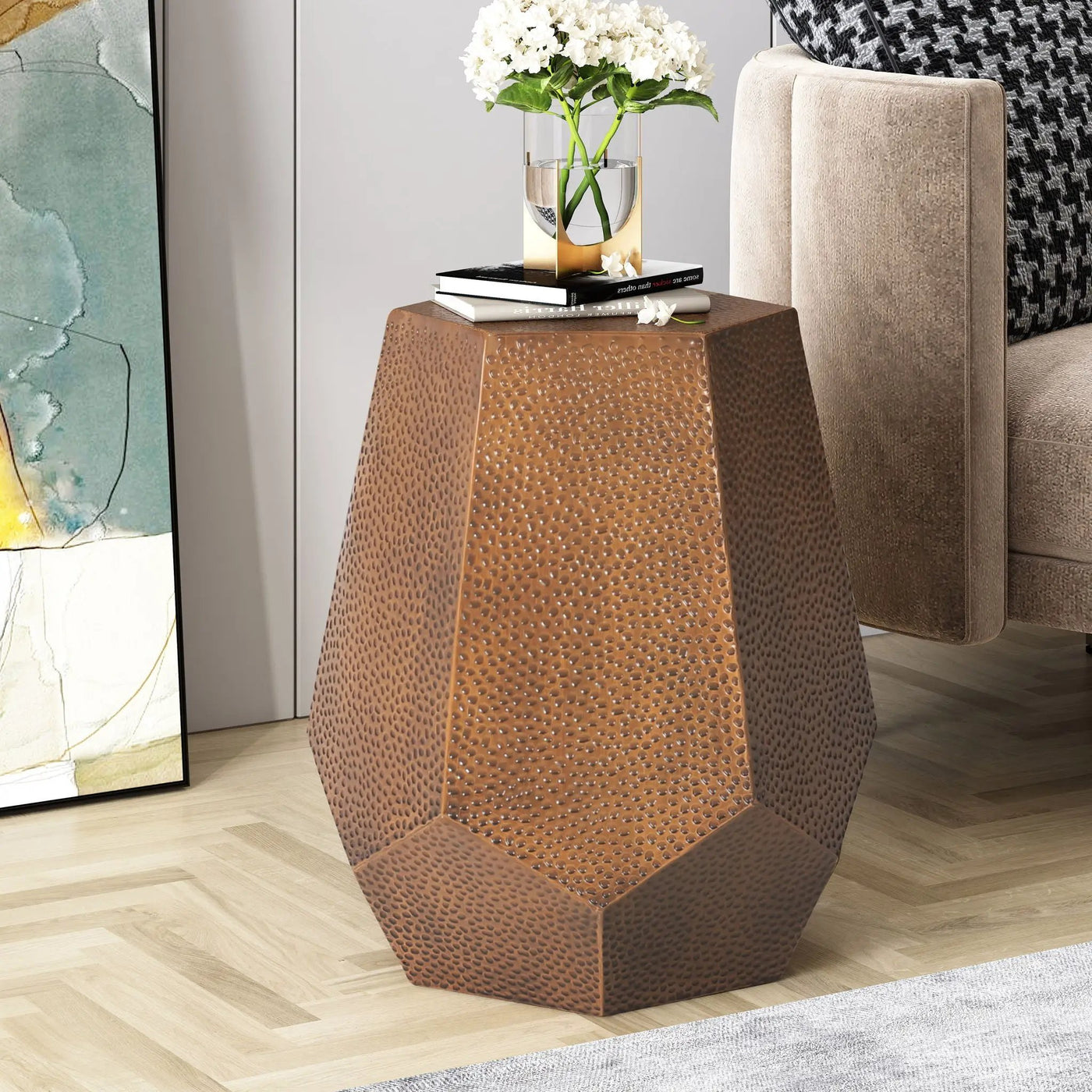 Modern Hammered Iron Geometric End Table by HouseOfZazla