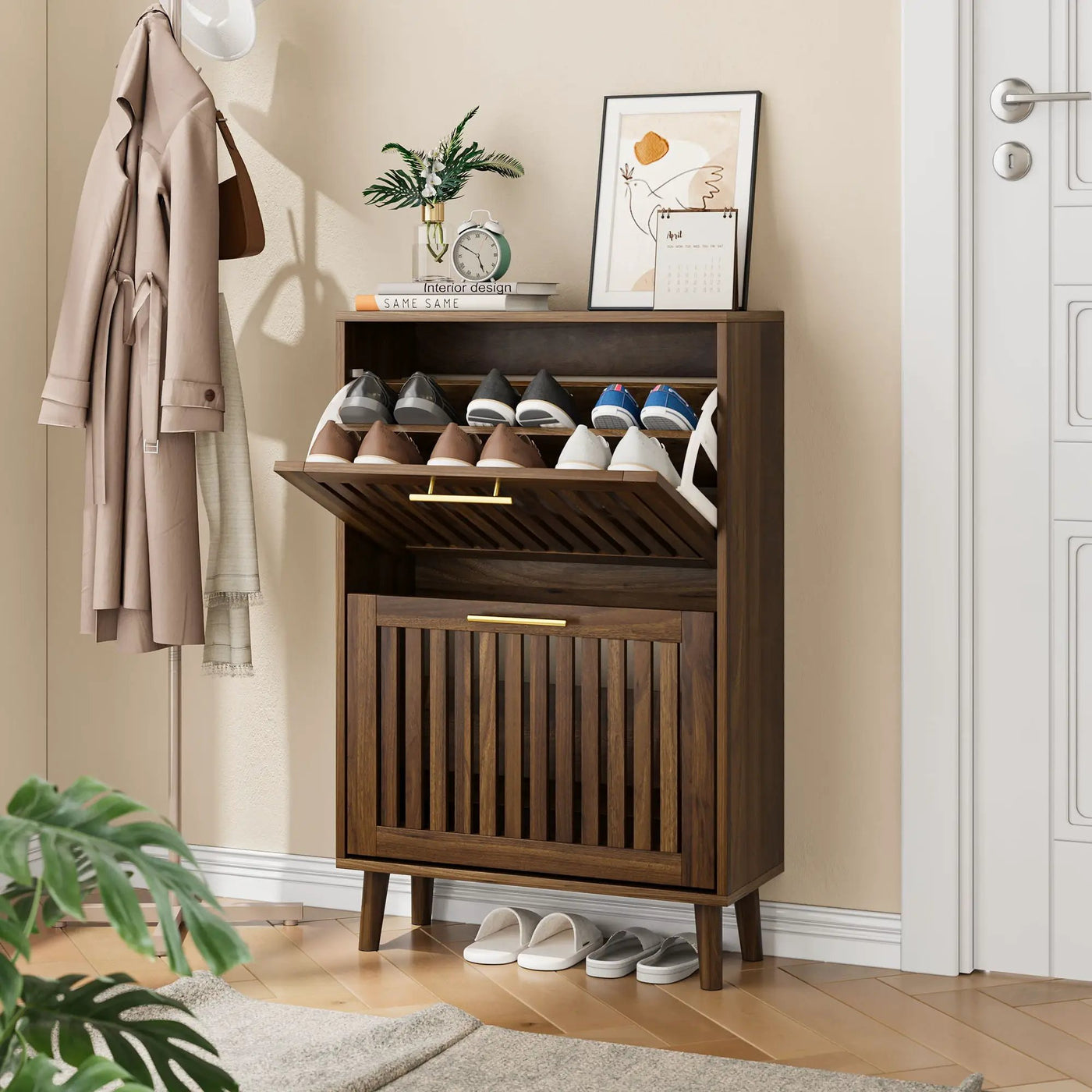 Medieval Modern Shoe Cabinet With 2 Flip Drawers And Fence Design by HouseOfZazla