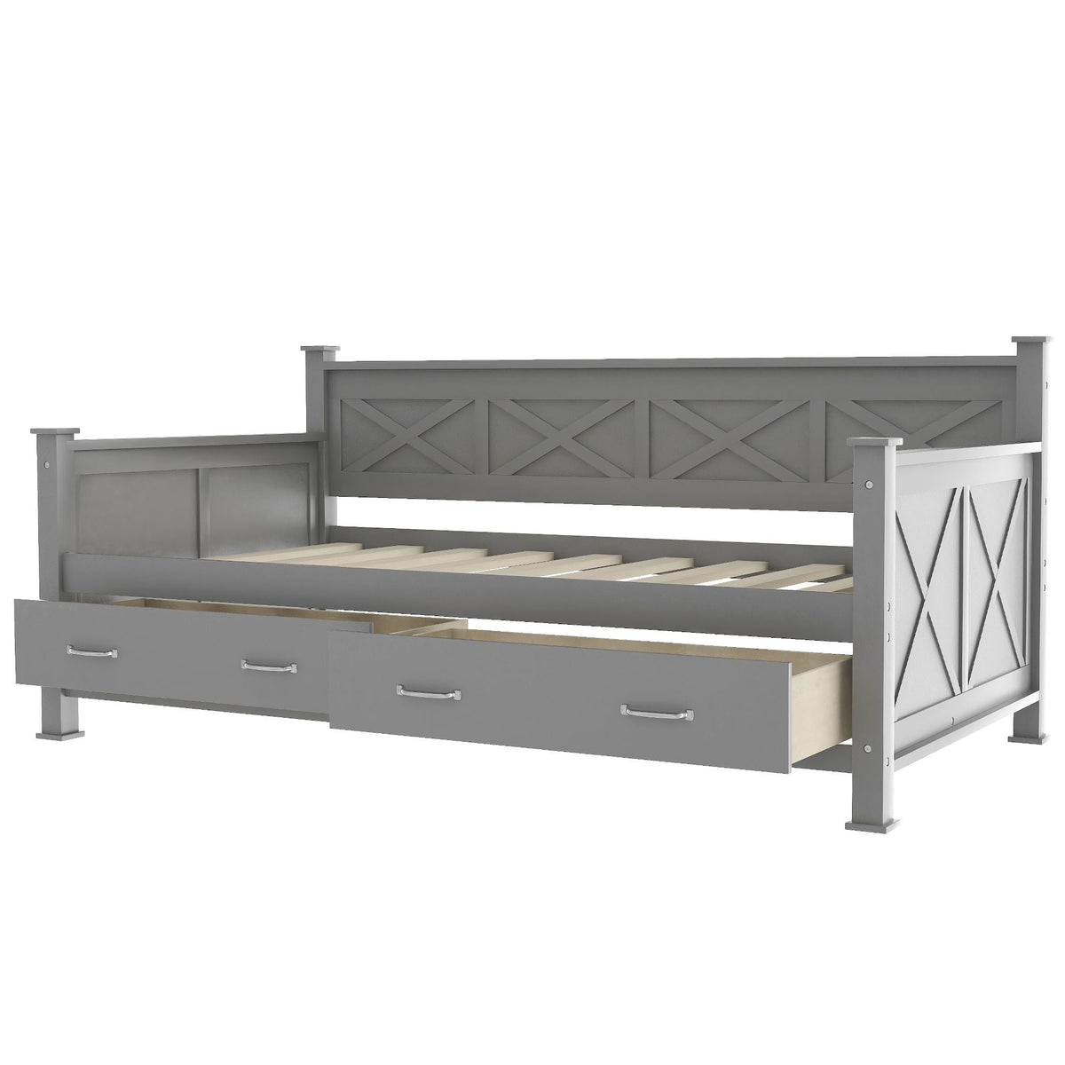 Modern Daybed with 2 Large Drawers and X Shaped Frame - Twin, Dark Gray or White, photo 11 of 28