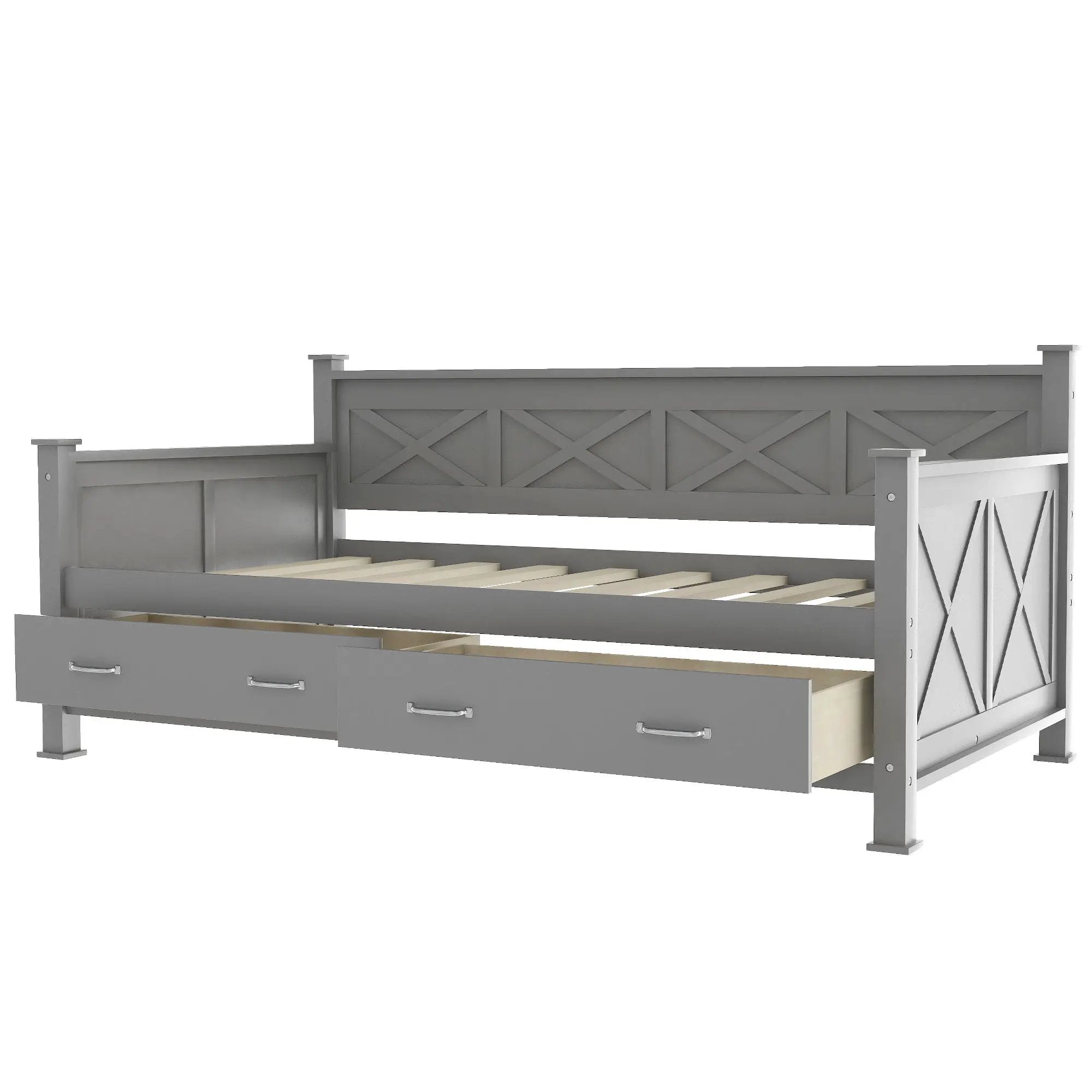 Modern Daybed With 2 Large Drawers, X Shaped Frame