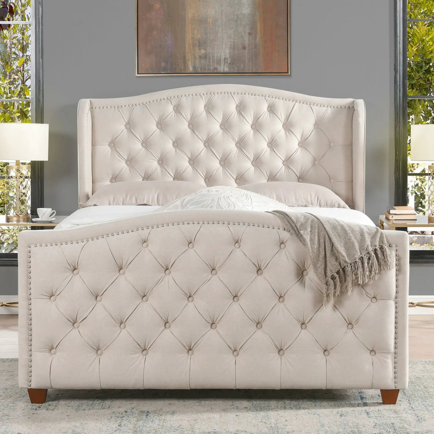 Marcella - Upholstered Shelter Headboard Bed Set by HouseOfZazla