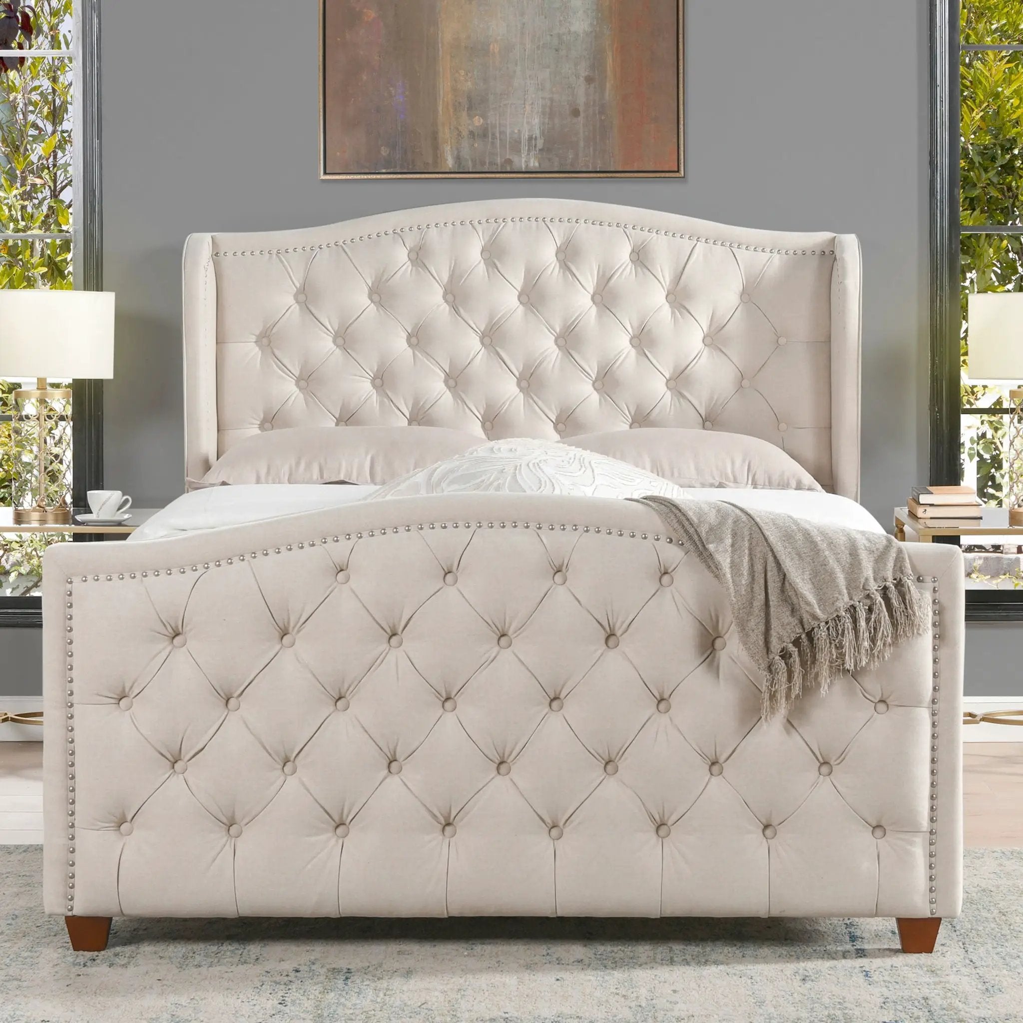 Marcella - Upholstered Shelter Headboard Bed Set by HouseOfZazla