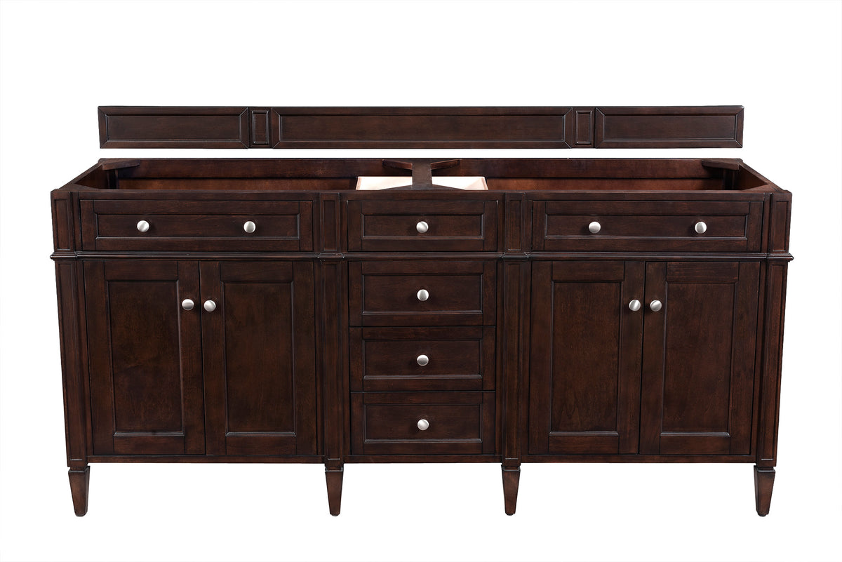 James Martin Brittany 72" Double Bathroom Vanity, Burnished Mahogany, cabinet without a countertop
