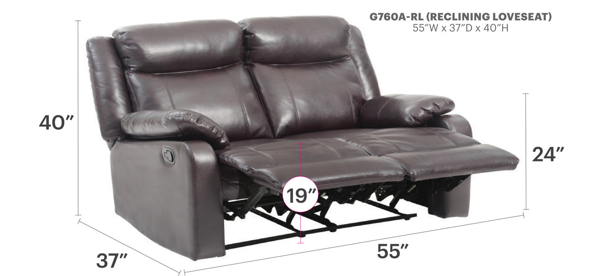 Reclining Loveseat with PU Upholstery - Dark Brown or Red, photo 4 of 10