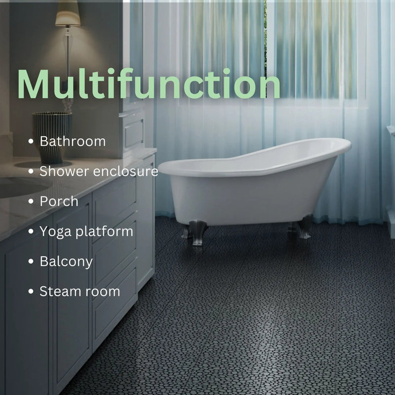 Interlocking Deck Tiles Plastic Waterproof Outdoor All Weather Anti-Slip Bathroom Shower Balcony Porch Strong Weight Capacity Upto 440 Lbs, Pebble Stone Pattern by HouseOfZazla