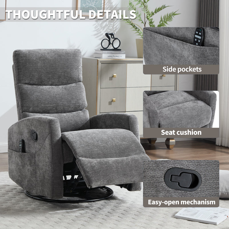 Heat Massage Manual Recliner Chair with Rocker and Swivel in Fabric by HouseOfZazla
