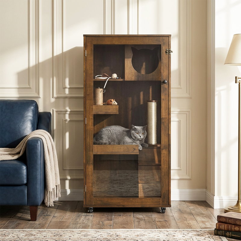 Basia Indoor Rubber Wood Cat Cabinet by HouseOfZazla