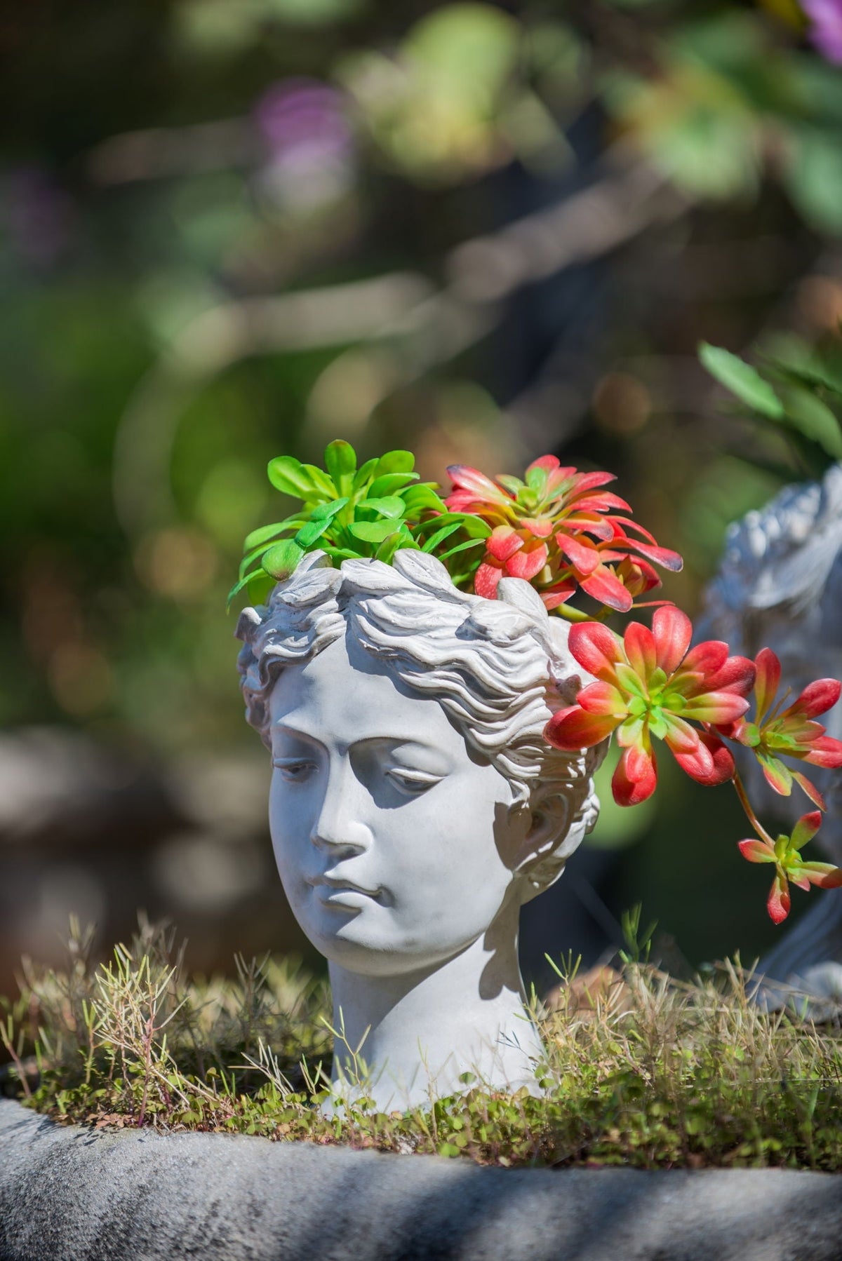 Greek Style Cement Head Planter with Durable Cement Construction - Gray, photo 2 of 4