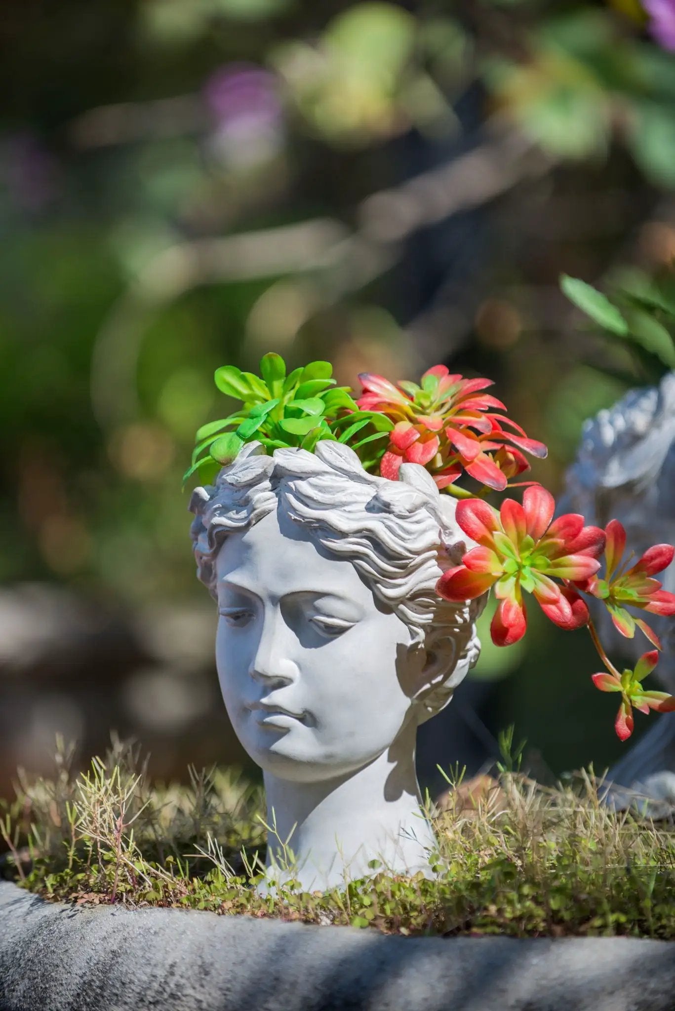 Greek Style Cement Head Planter Indoor Outdoor Home, Garden Decor - Gray by Unique Piece Furniture