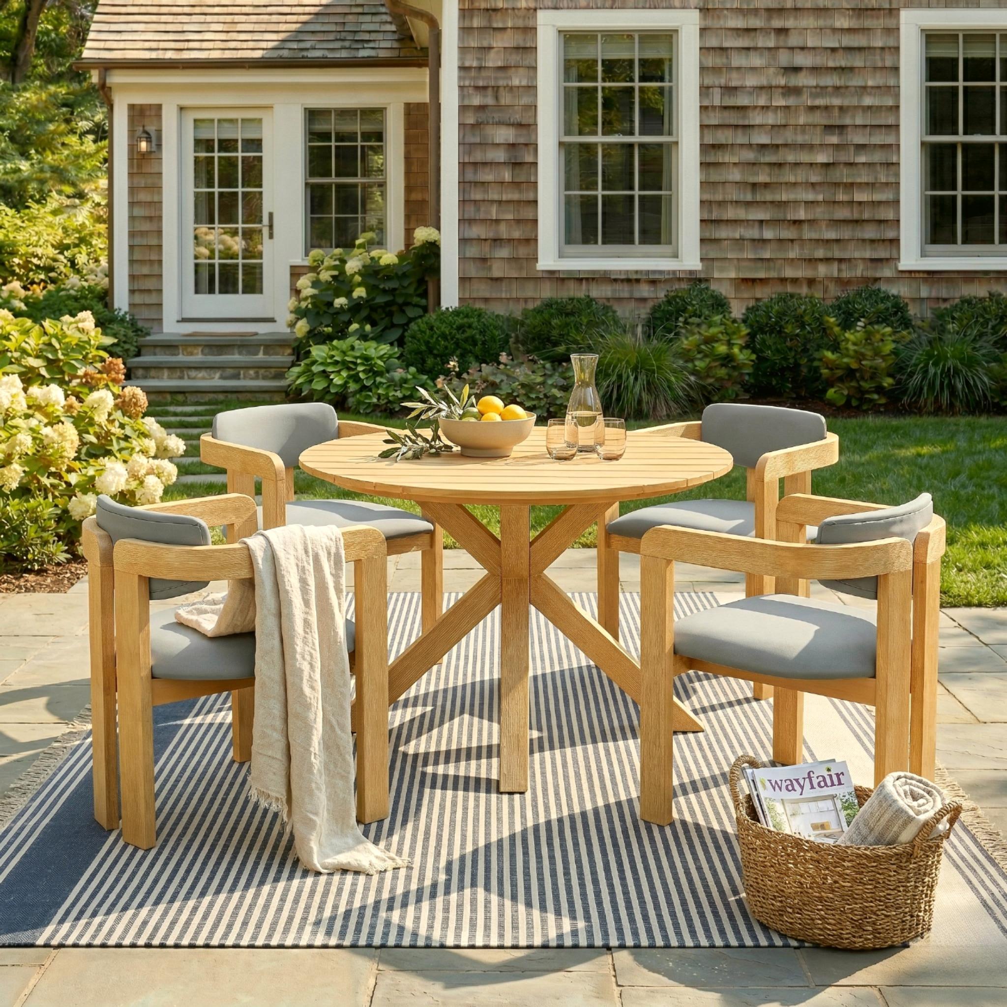 5-Piece Outdoor Acacia Wood Round Dining Set by HouseOfZazla