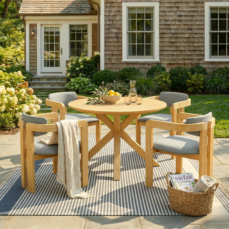 5-Piece Outdoor Acacia Wood Round Dining Set by HouseOfZazla