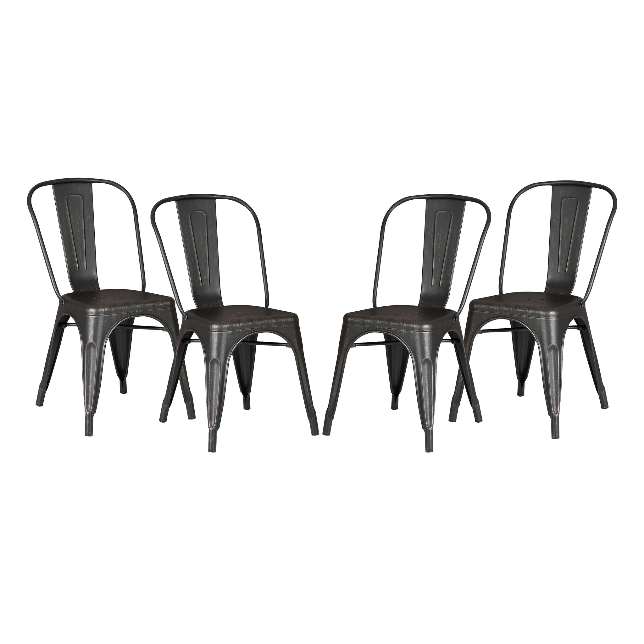 Set of 4 Stackable Metal Dining Chairs, Modern Industrial Slat Back by HouseOfZazla