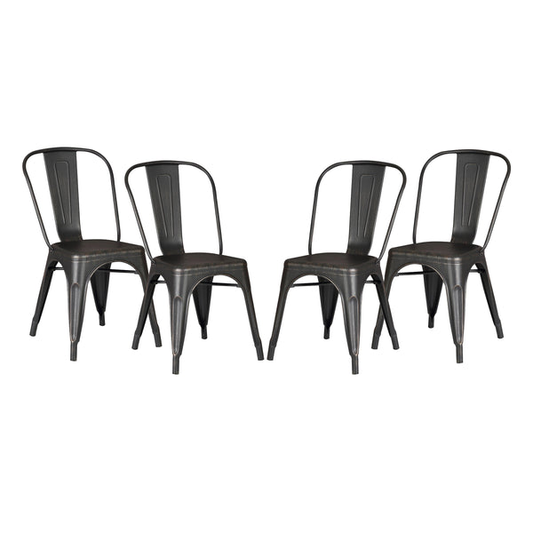 Set of 4 Stackable Metal Dining Chairs, Modern Industrial Slat Back