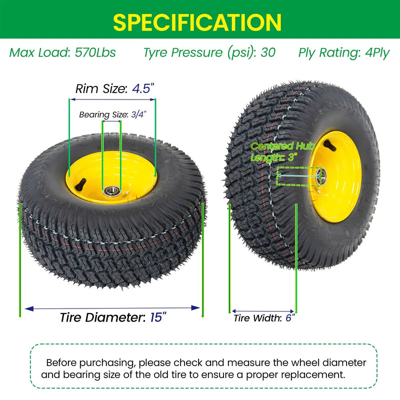Set of 2 15x6.00-6 Lawn Mower Tires and Wheel Assembly by HouseOfZazla
