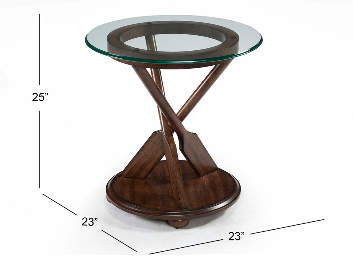 Beaufort - Round End Table With Base And Glass Top - Dark Oak, photo 2 of 2