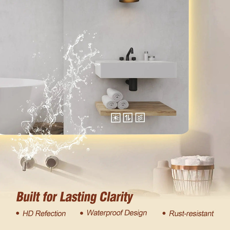 Wall Mounted LED Lighting Mirror With 3 Color Lighting, Dimming, Waterproof, Anti Fog, Touch Switch - Silver by HouseOfZazla