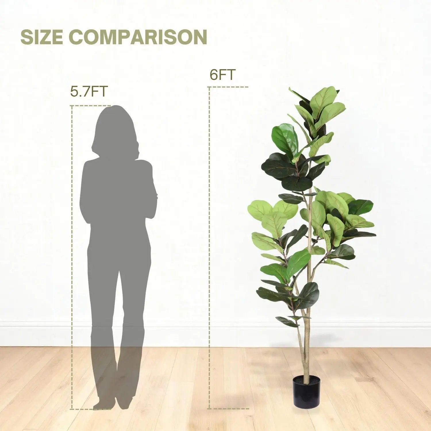 6Ft Real Touch Fake Fiddle Leaf Fig Tree In Pot, Indoor Decor For Home - Green Leaves by Unique Piece Furniture