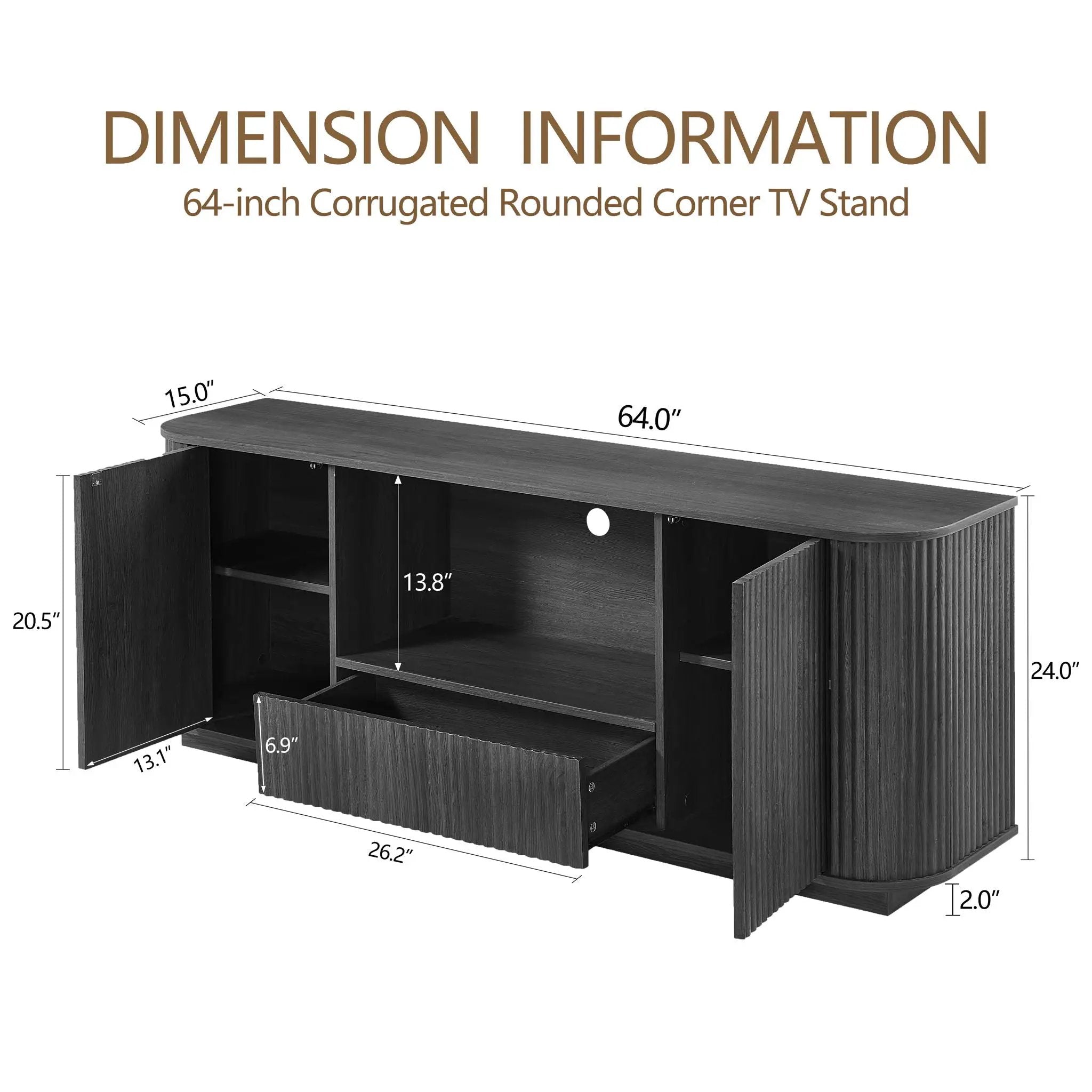 Modern Wavy TV Stand Rounded Sideboard With Storage Cabinet by HouseOfZazla