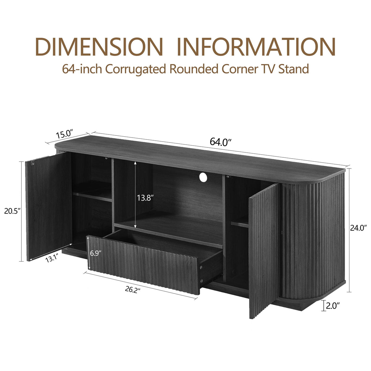 Modern Wavy TV Stand Rounded Sideboard With Storage Cabinet, photo 7 of 8
