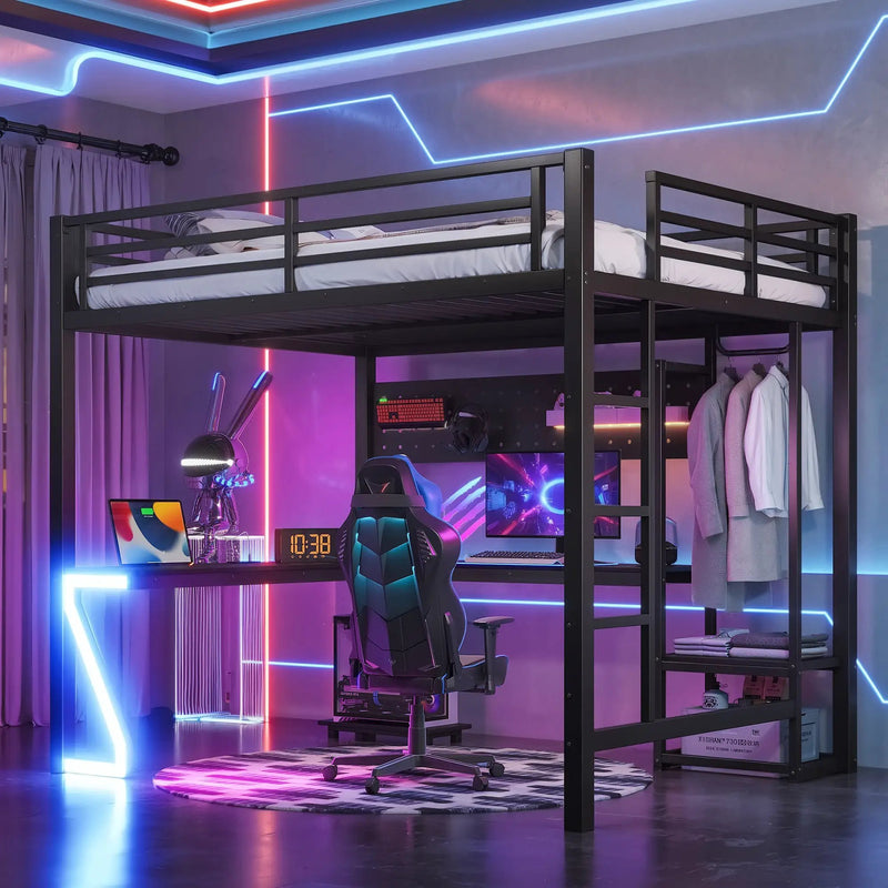 Queen Loft Bed with L-shaped Desk and USB Ports by HouseOfZazla