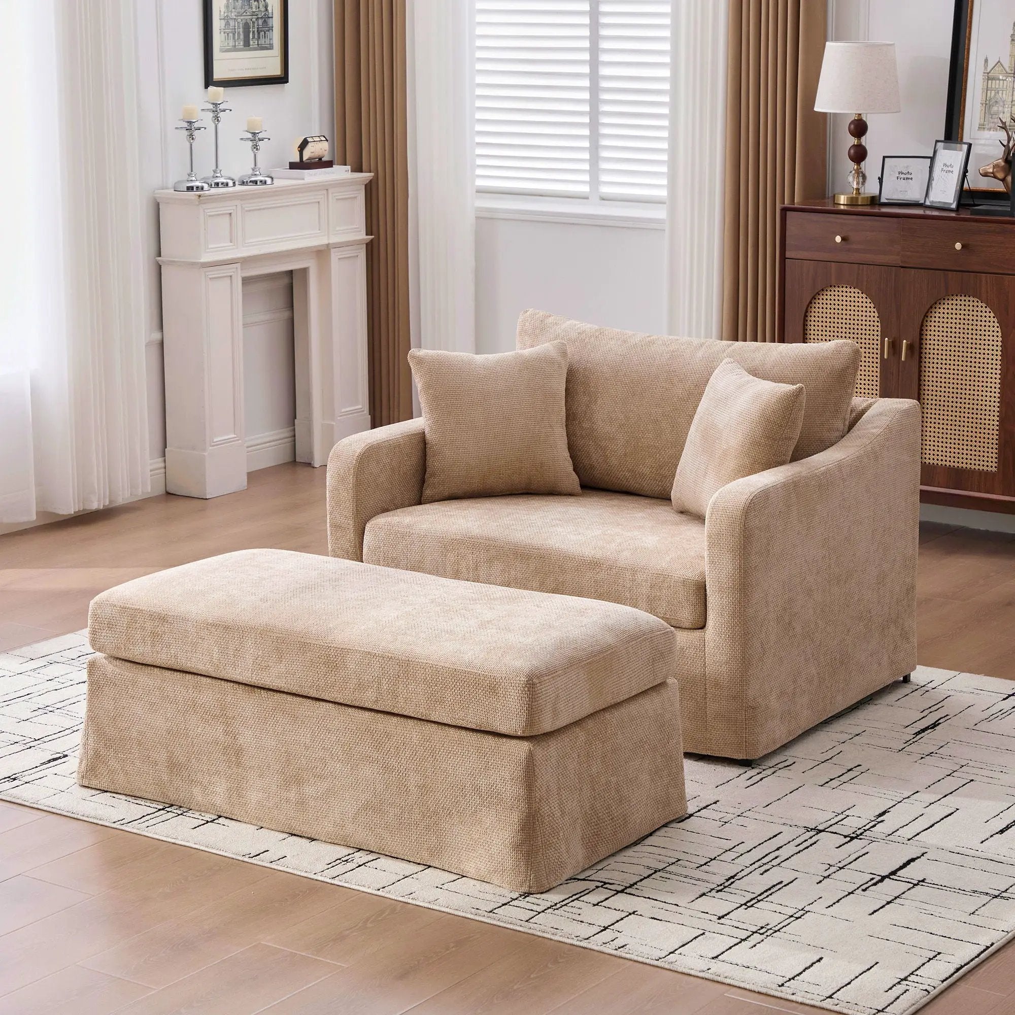 Accent Chair With Ottoman, Includes 2 Bolster Pillows by Unique Piece Furniture