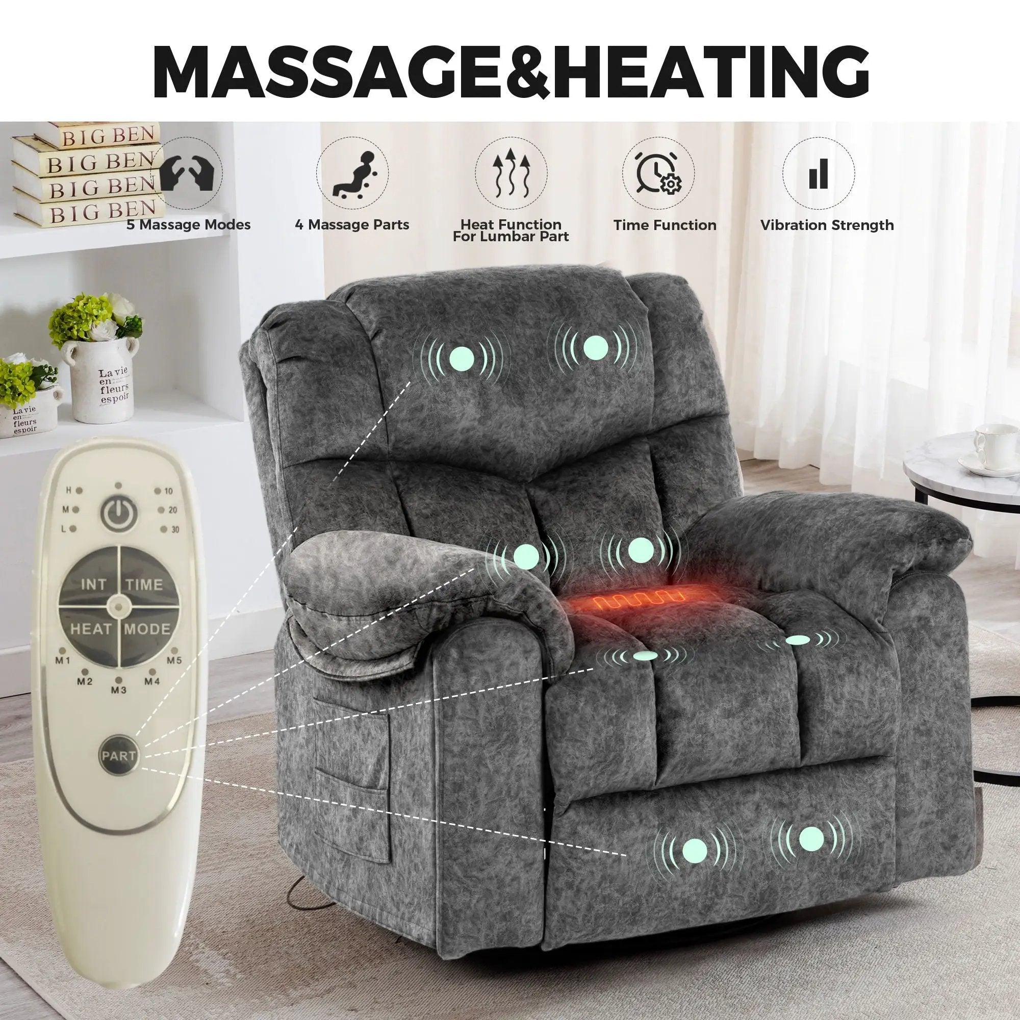 Swivel And Rocking Recliner Chair With Massage And Heating by HouseOfZazla