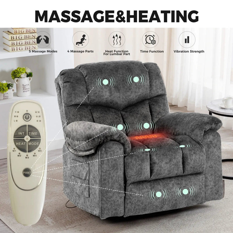 Swivel And Rocking Recliner Chair With Massage And Heating by HouseOfZazla