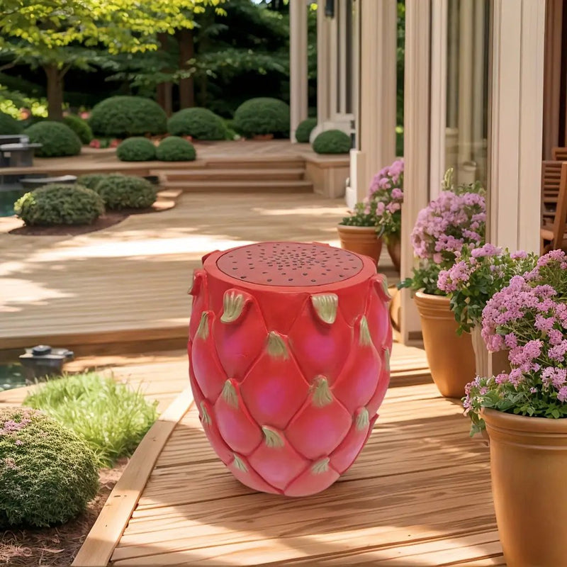 13.4' Oversized Resin Dragon Fruit Stool, Multi-Purpose Side Table & Plant Stand by HouseOfZazla