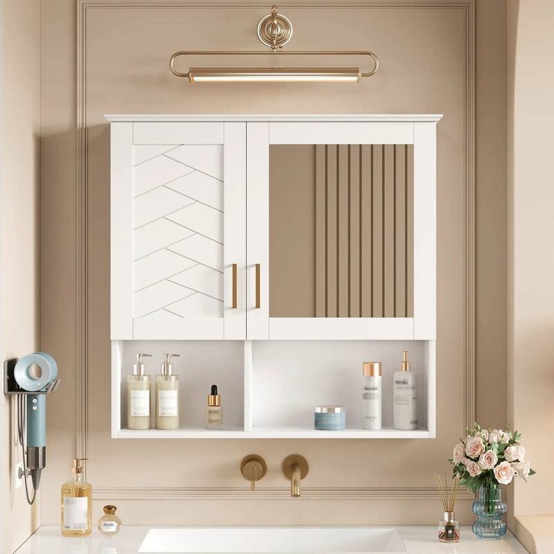 2 In 1 Wall-Mounted Mirror Cabinet With Adjustable Shelves, Soft-Close Doors, High-Definition Mirror & Storage by Unique Piece Furniture