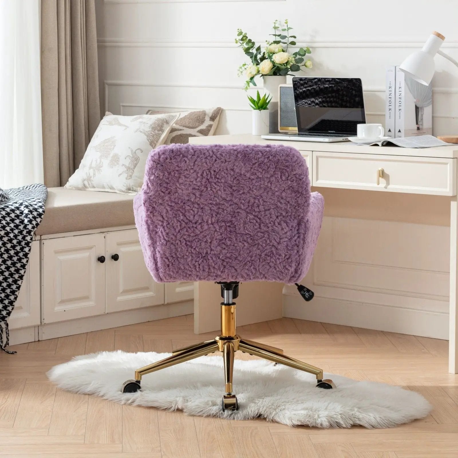 Office Chair, Artificial Rabbit Hair Home Office Chair With Metal Base, Adjustable Desk Chair Swivel Office Chair, Vanity Chair by HouseOfZazla