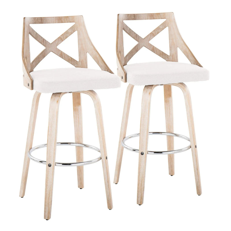 Charlotte - Farmhouse Fixed Height Bar Stool With Swivel And Round Footrest (Set of 2) by HouseOfZazla