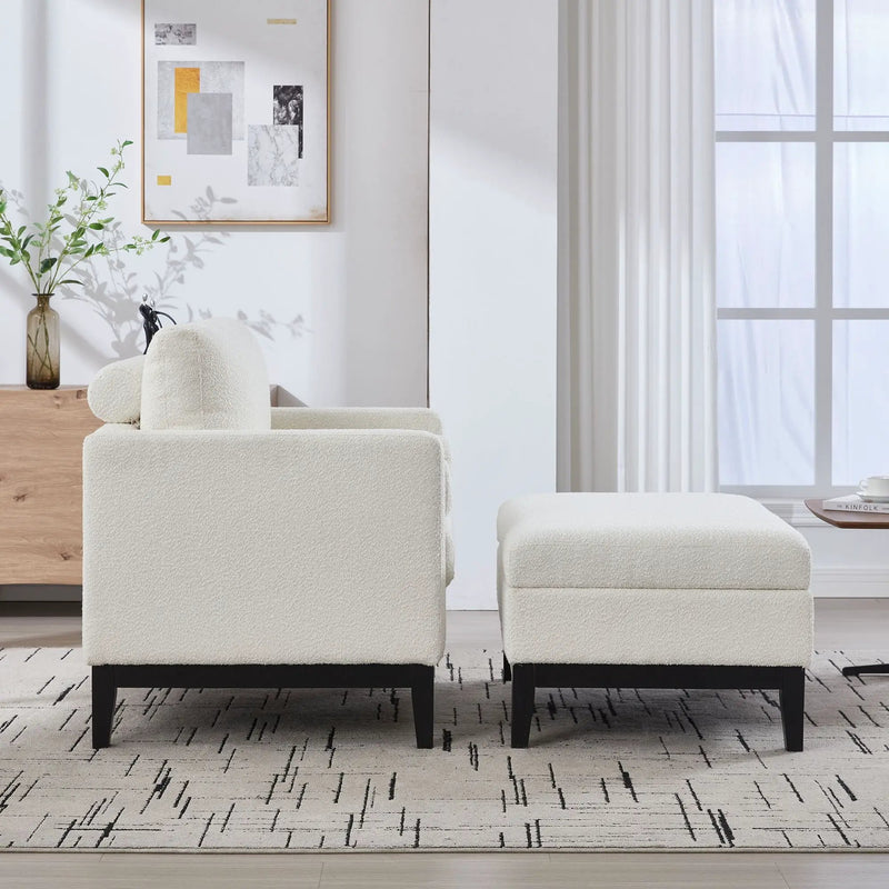 Farmhouse Upholstered Accent Chair With Ottoman, Reversible Lid Coffee Table by Unique Piece Furniture
