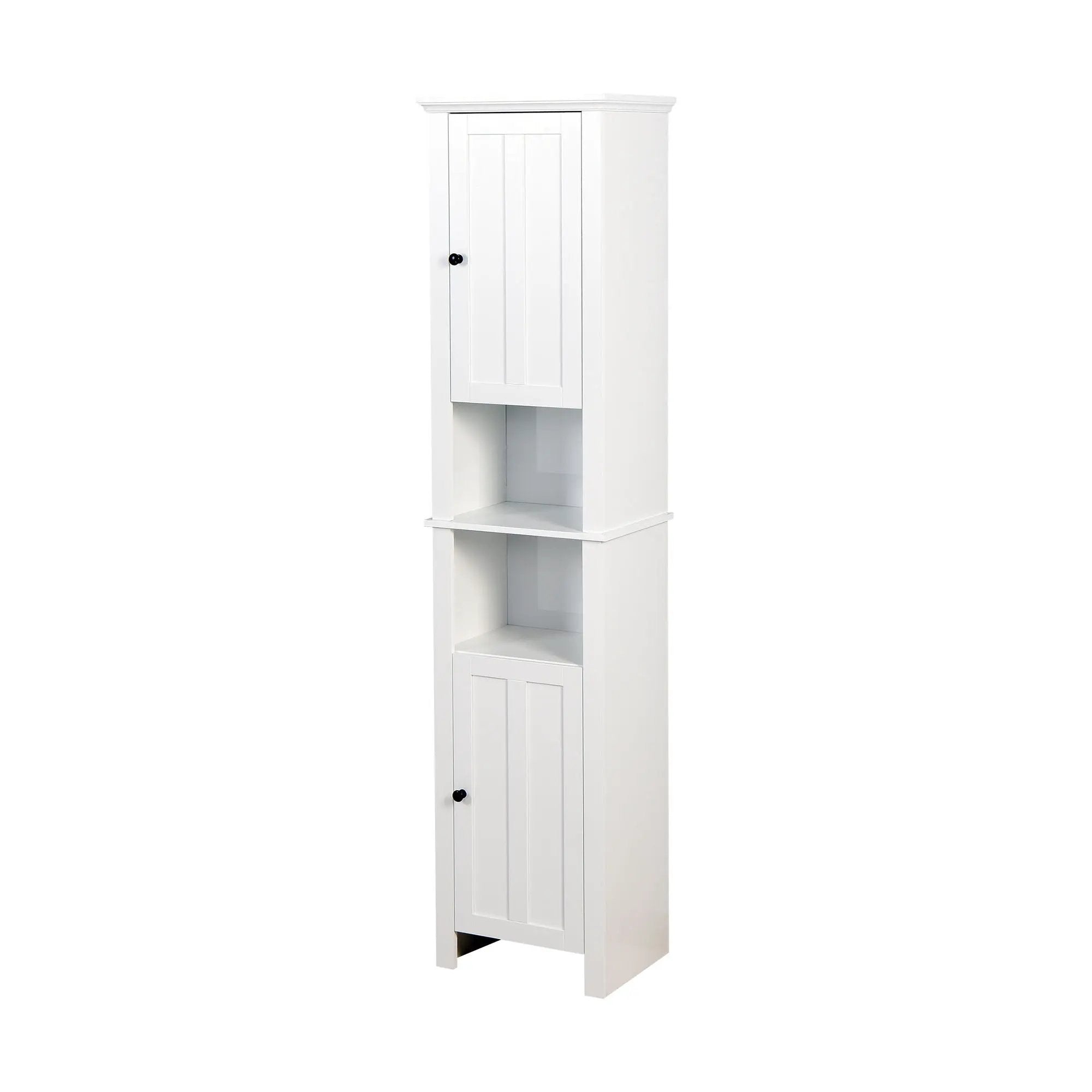Wooden Bathroom Floor Storage Cabinet With 2 Doors And 6 Shelves - White by HouseOfZazla