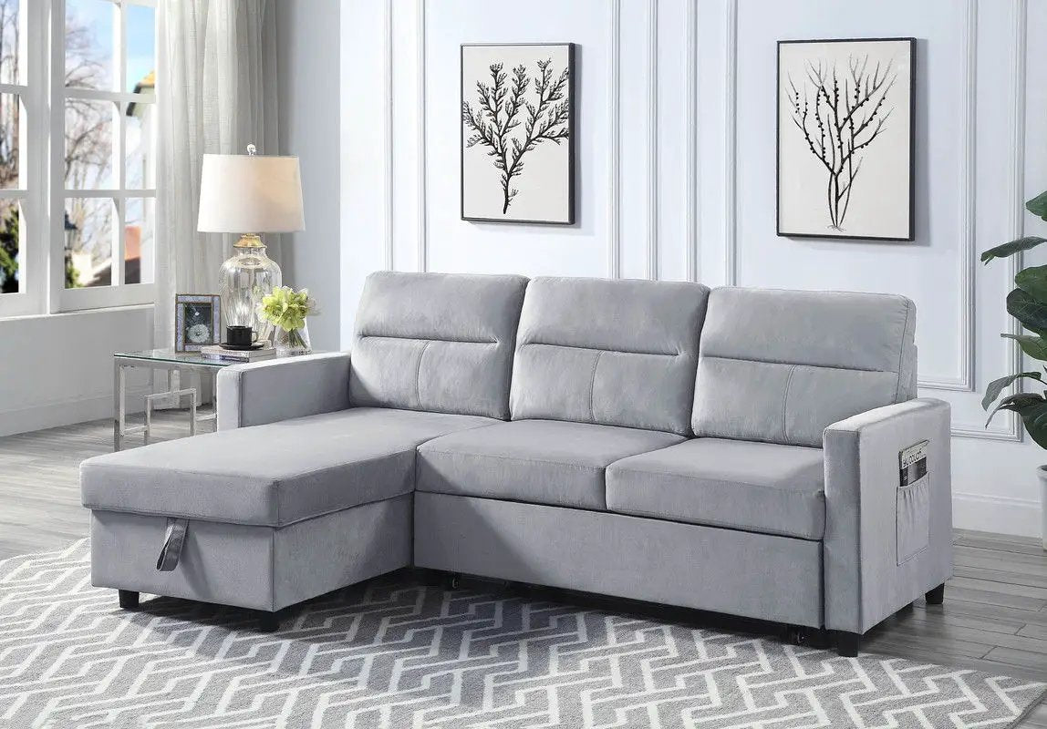 Ivy - Reversible Sleeper Sectional Sofa With Storage Chaise And Side Pocket by HouseOfZazla