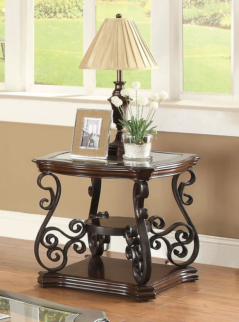 Laney 1-shelf Glass Top Rectangular End Table Deep Merlot by Unique Piece Furniture