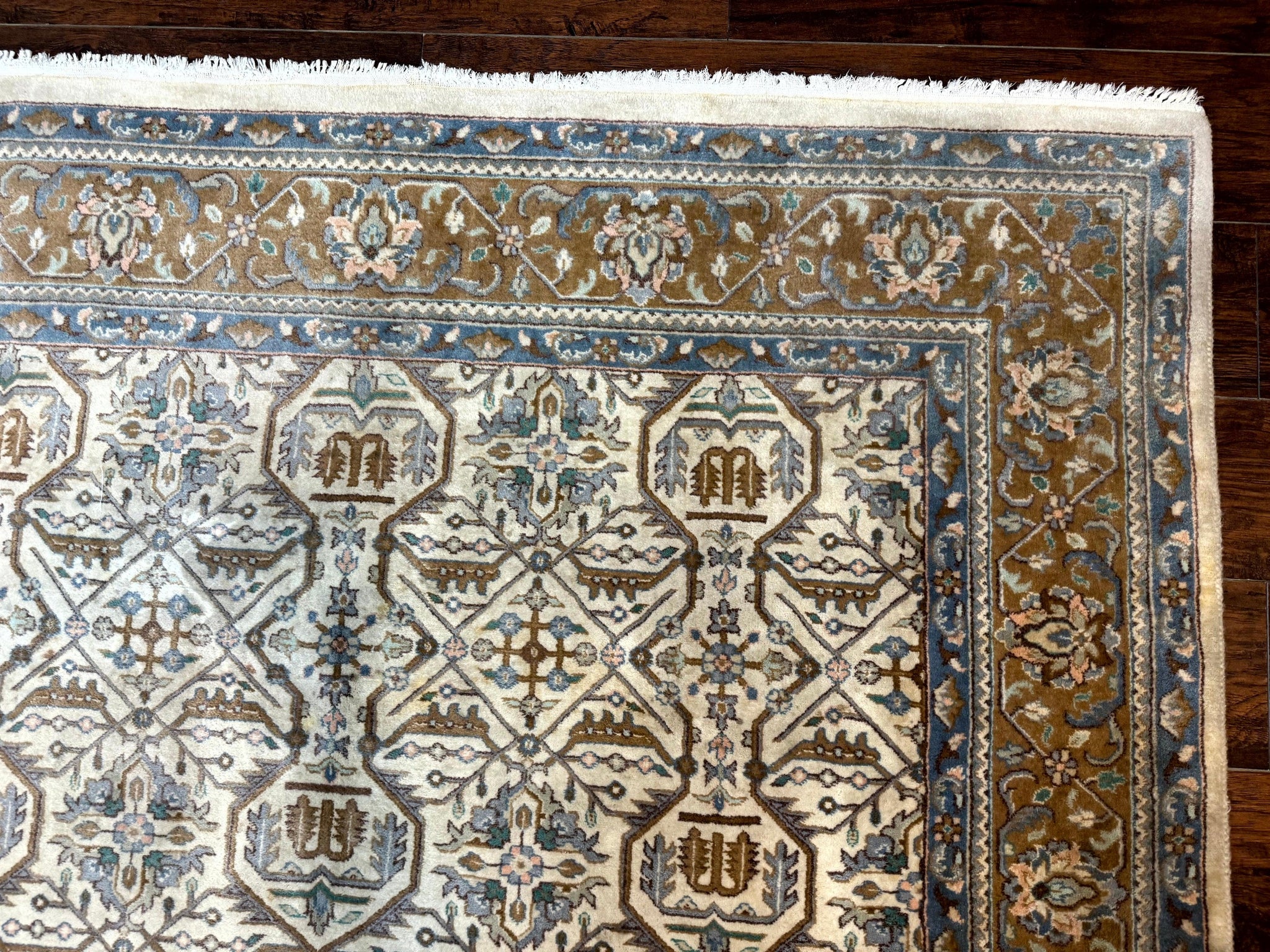 Indo Persian Rug 6x9, Beige, Allover Pattern, Vintage Wool Oriental Carpet by Jewel Rugs
