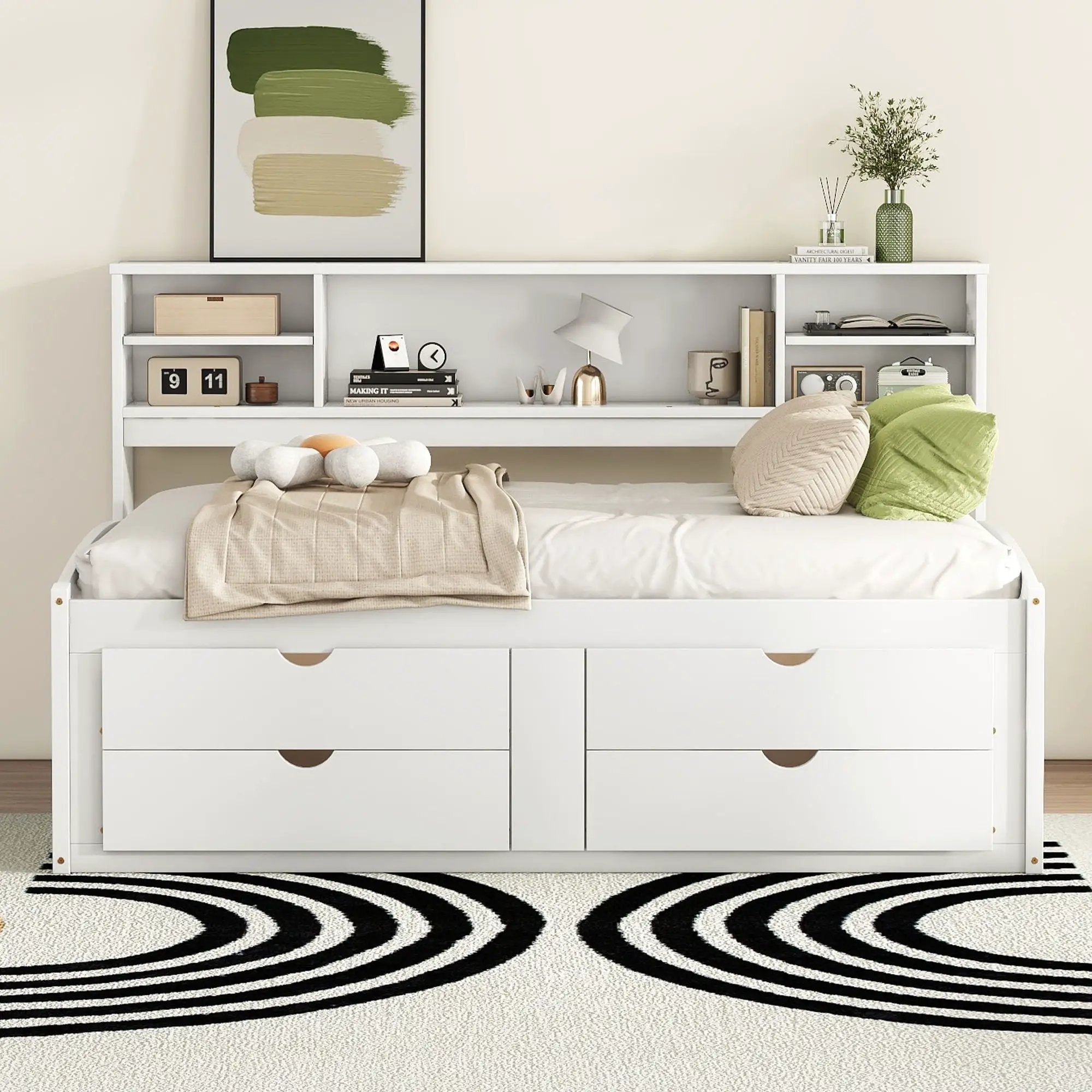 Daybed With 2 Bedside Cabinets, Upper Shelves And 4 Drawers by HouseOfZazla